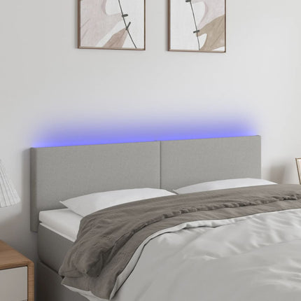 sengegavl med LED-lys 144x5x78/88 cm stof lysegrå