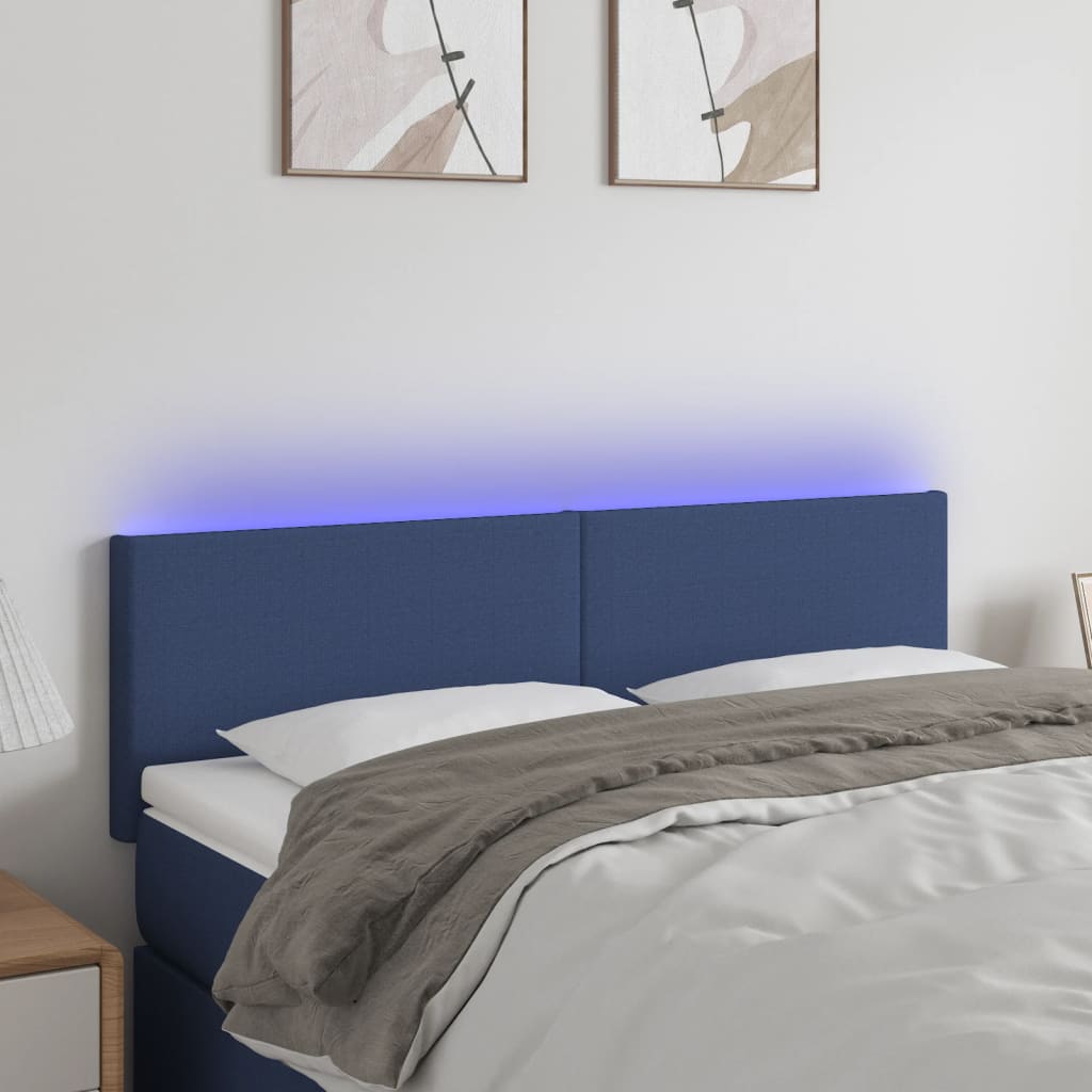 sengegavl med LED-lys 144x5x78/88 cm stof cremefarvet