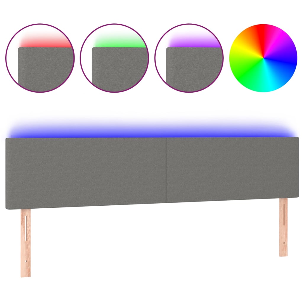 sengegavl med LED-lys 160x5x78/88 cm stof mørkegrå
