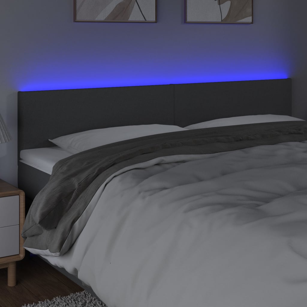 sengegavl med LED-lys 160x5x78/88 cm stof mørkegrå