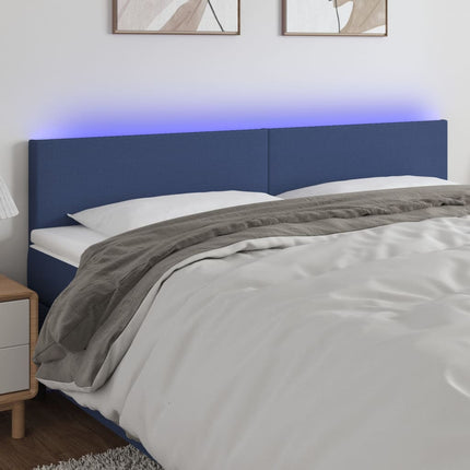sengegavl med LED-lys 180x5x78/88 cm stof blå