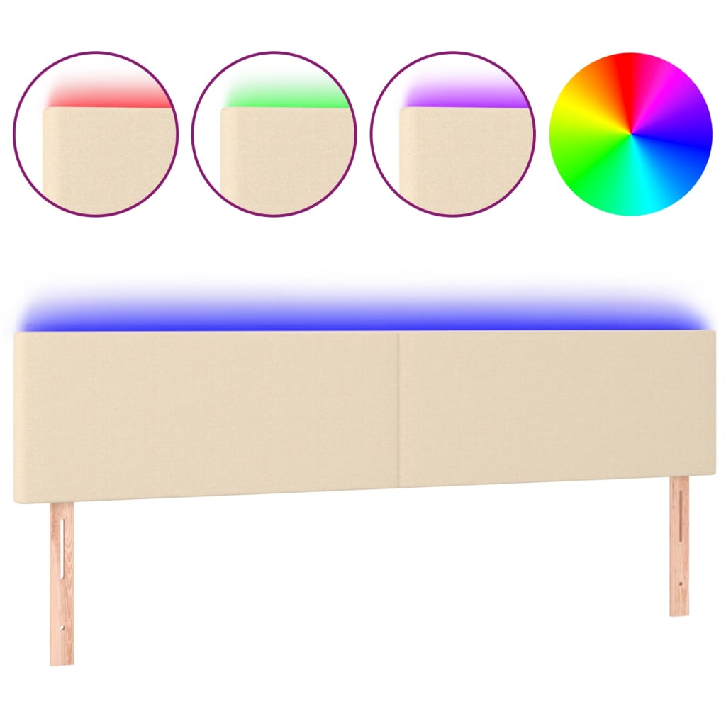sengegavl med LED-lys 200x5x78/88 cm stof cremefarvet