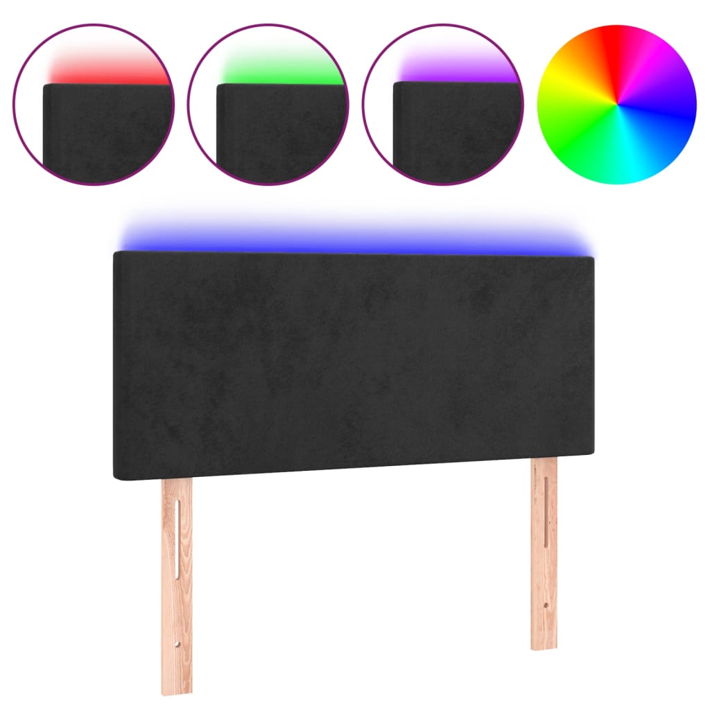 sengegavl med LED-lys 80x5x78/88 cm velour sort