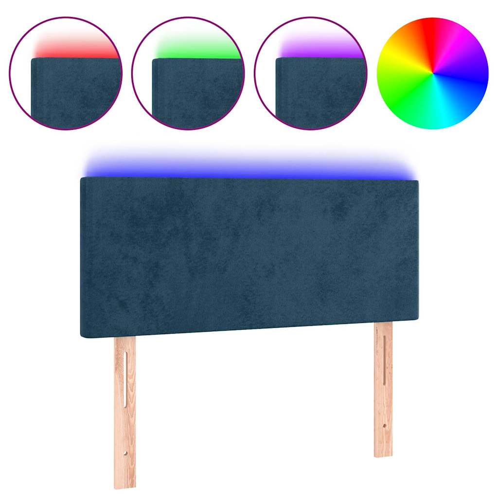sengegavl med LED-lys 80x5x78/88 cm velour mørkeblå