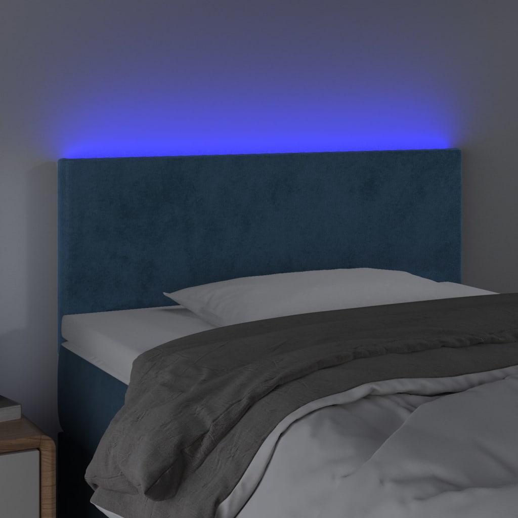sengegavl med LED-lys 80x5x78/88 cm velour mørkeblå
