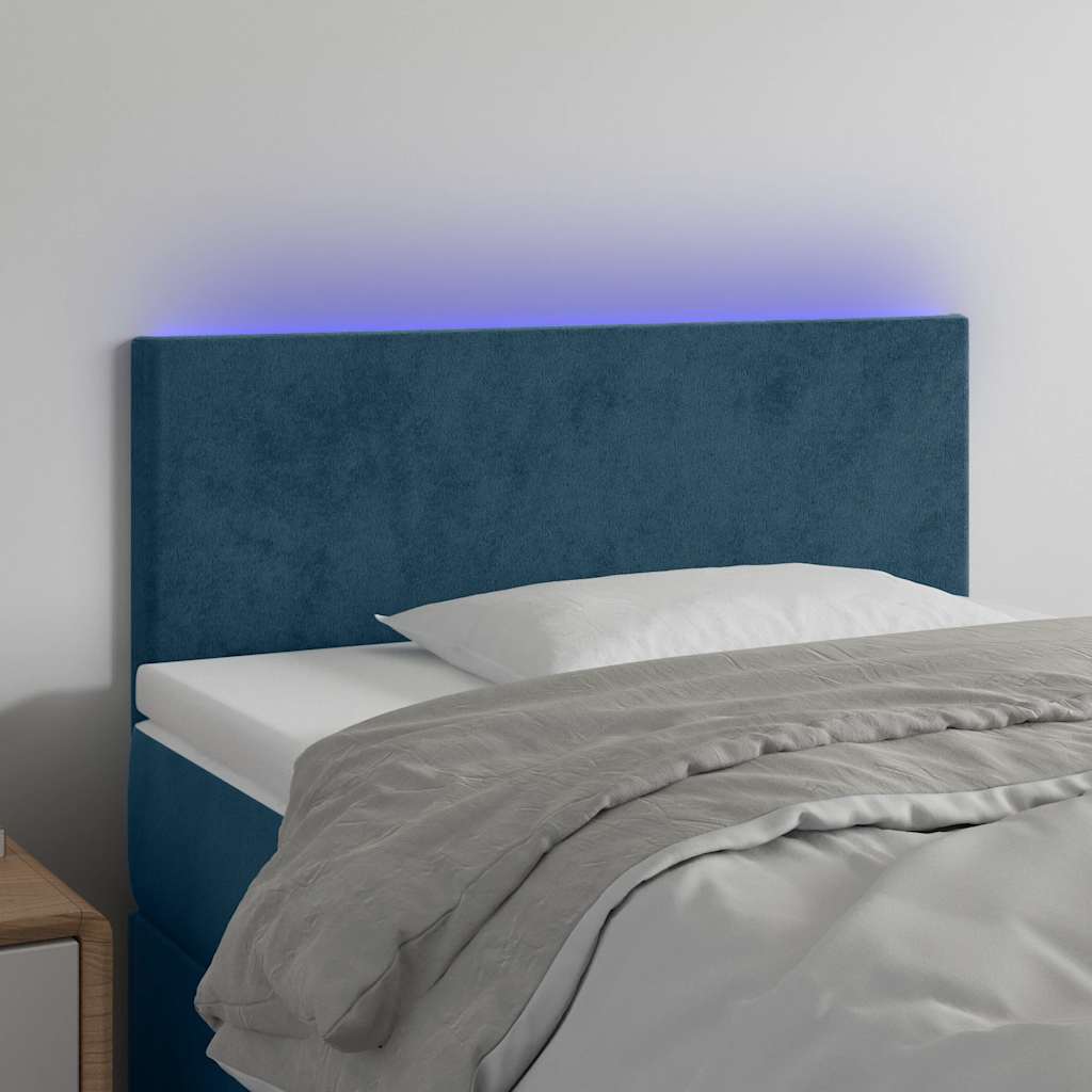 sengegavl med LED-lys 80x5x78/88 cm velour mørkeblå