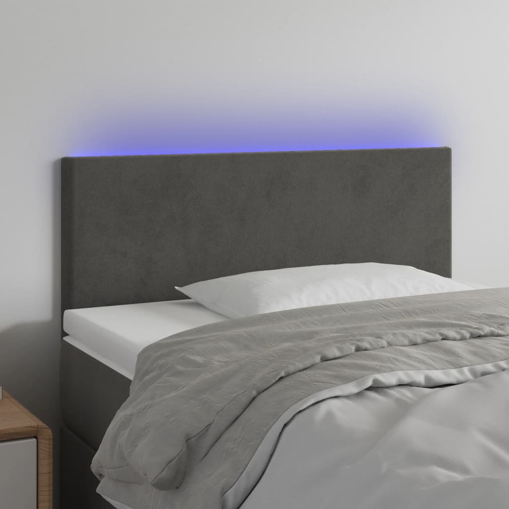 sengegavl med LED-lys 90x5x78/88 cm fløjl mørkegrå