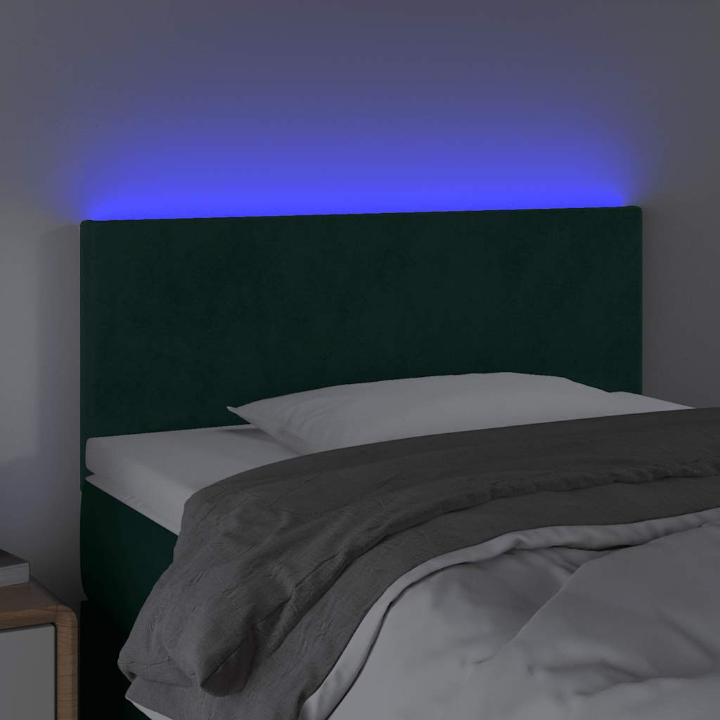 sengegavl med LED-lys 90x5x78/88 cm fløjl mørkegrøn