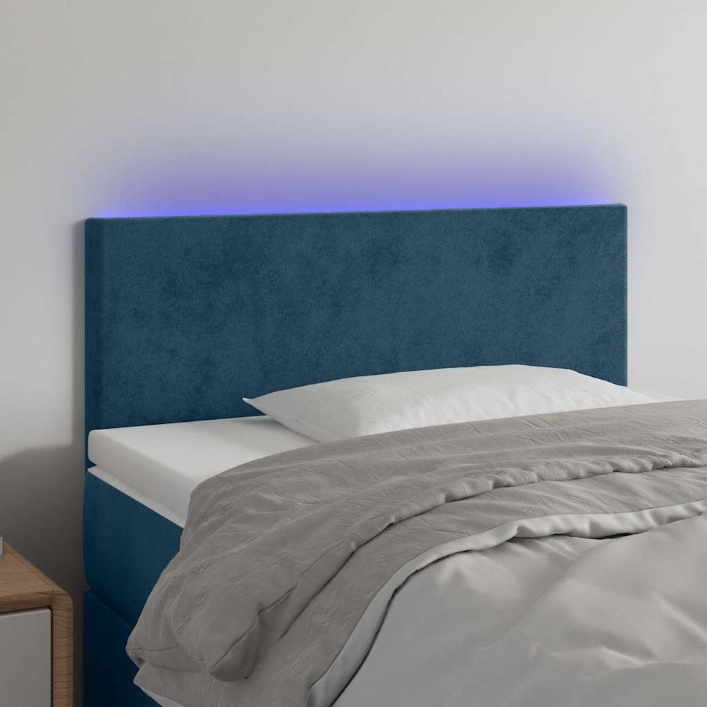 sengegavl med LED-lys 100x5x78/88 cm fløjl mørkeblå