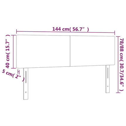 sengegavl med LED-lys 144x5x78/88 cm fløjl mørkeblå