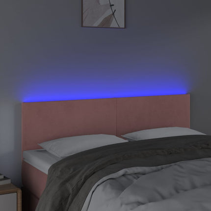 sengegavl med LED-lys 144x5x78/88 cm fløjl lyserød