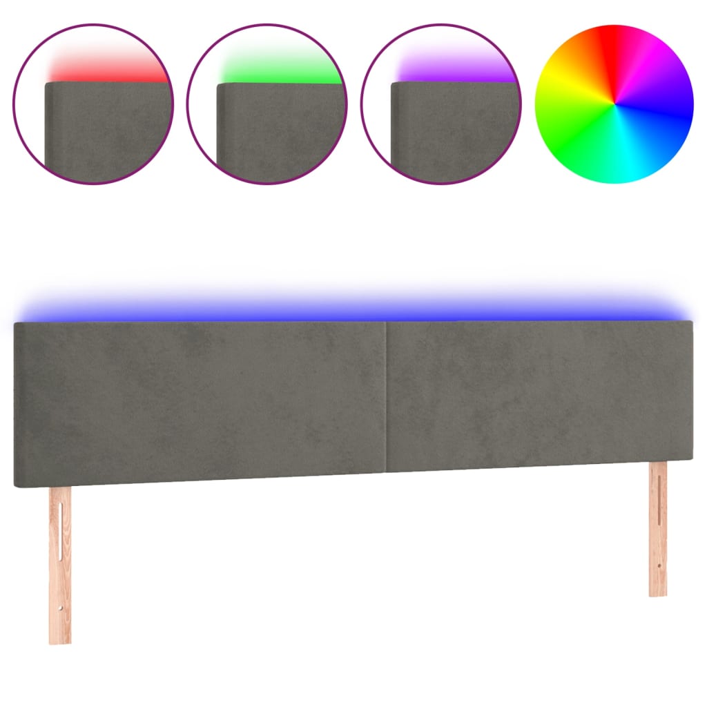 sengegavl med LED-lys 160x5x78/88 cm velour mørkegrå