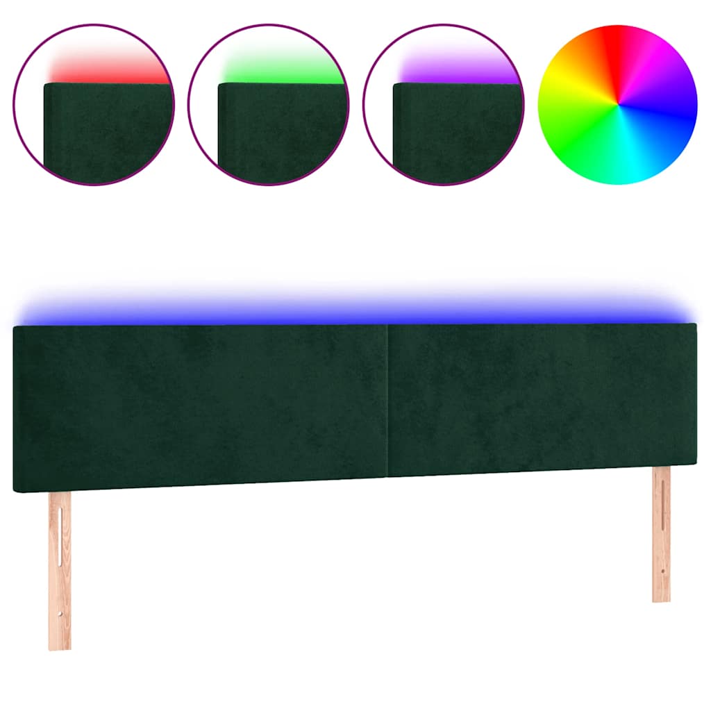 sengegavl med LED-lys 160x5x78/88 cm fløjl mørkegrøn