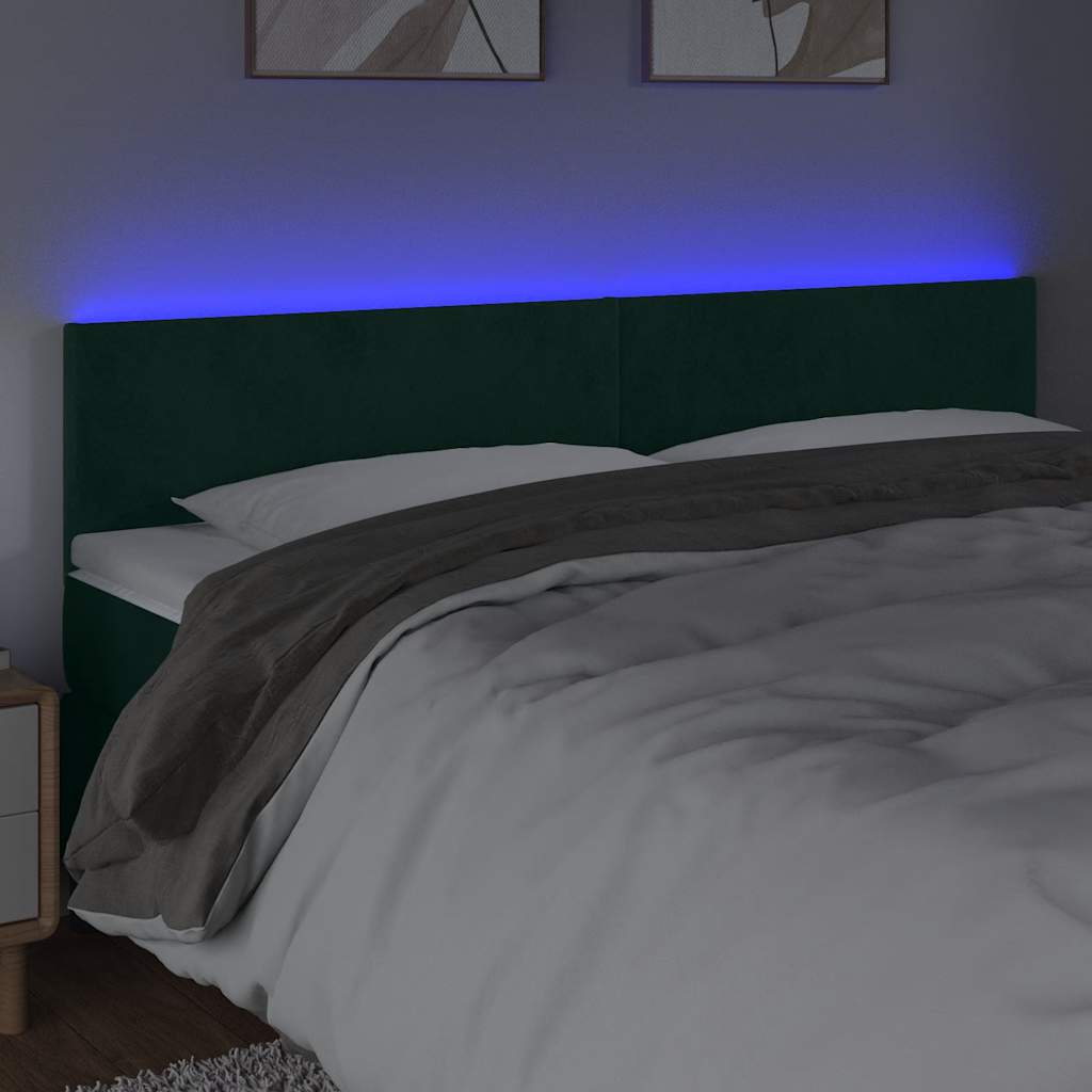 sengegavl med LED-lys 160x5x78/88 cm fløjl mørkegrøn