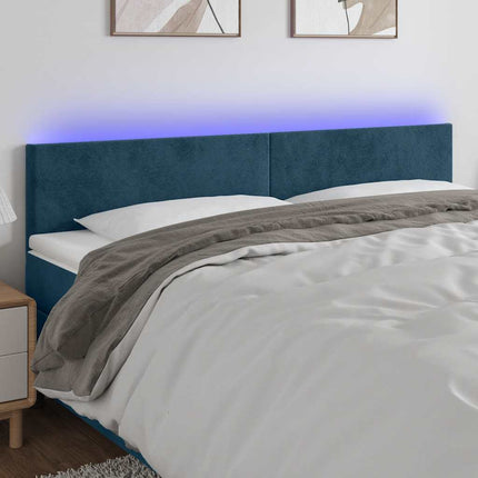 sengegavl med LED-lys 200x5x78/88 cm fløjl mørkeblå