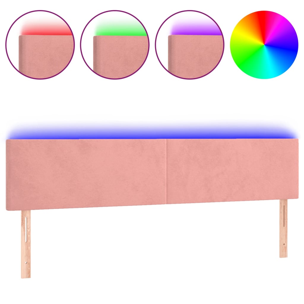 sengegavl med LED-lys 200x5x78/88 cm velour lyserød