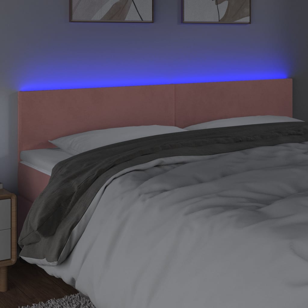 sengegavl med LED-lys 200x5x78/88 cm velour lyserød