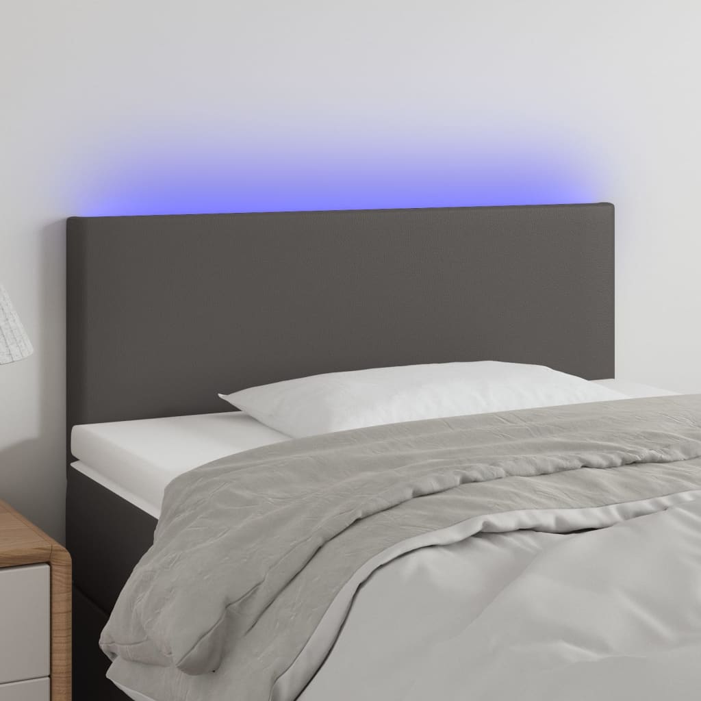 sengegavl med LED-lys 80x5x78/88 cm kunstlæder grå