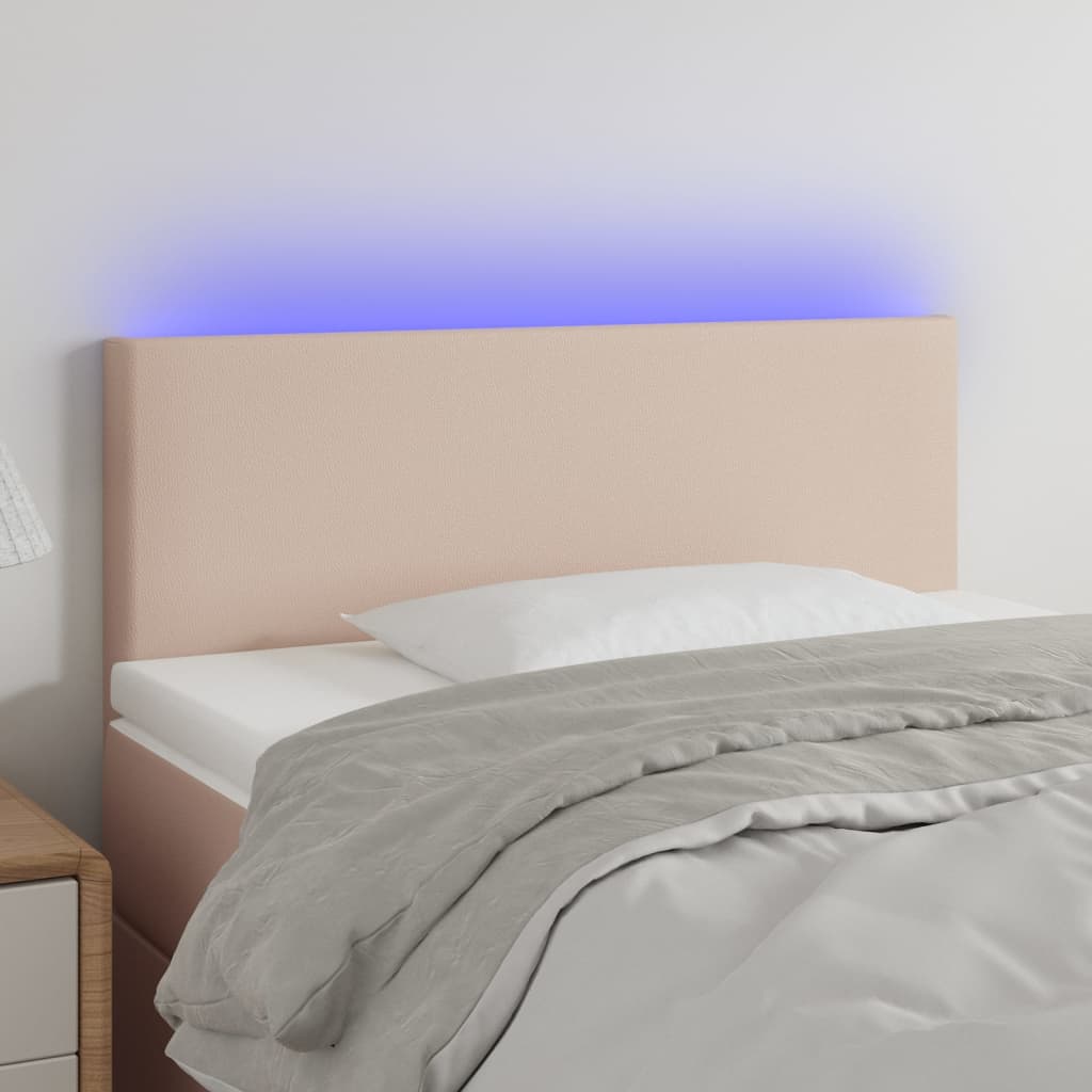 sengegavl med LED-lys 80x5x78/88 cm kunstlæder cappuccinofarvet