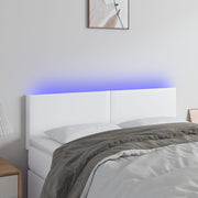 sengegavl med LED-lys 144x5x78/88 cm kunstlæder hvid