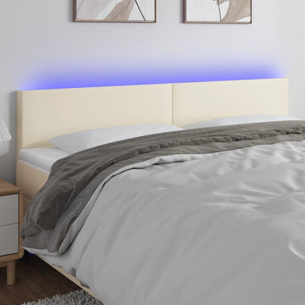 sengegavl med LED-lys 160x5x78/88 cm kunstlæder cremefarvet