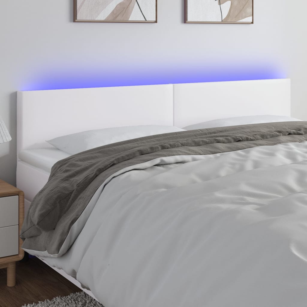 sengegavl med LED-lys 180x5x78/88 cm kunstlæder hvid
