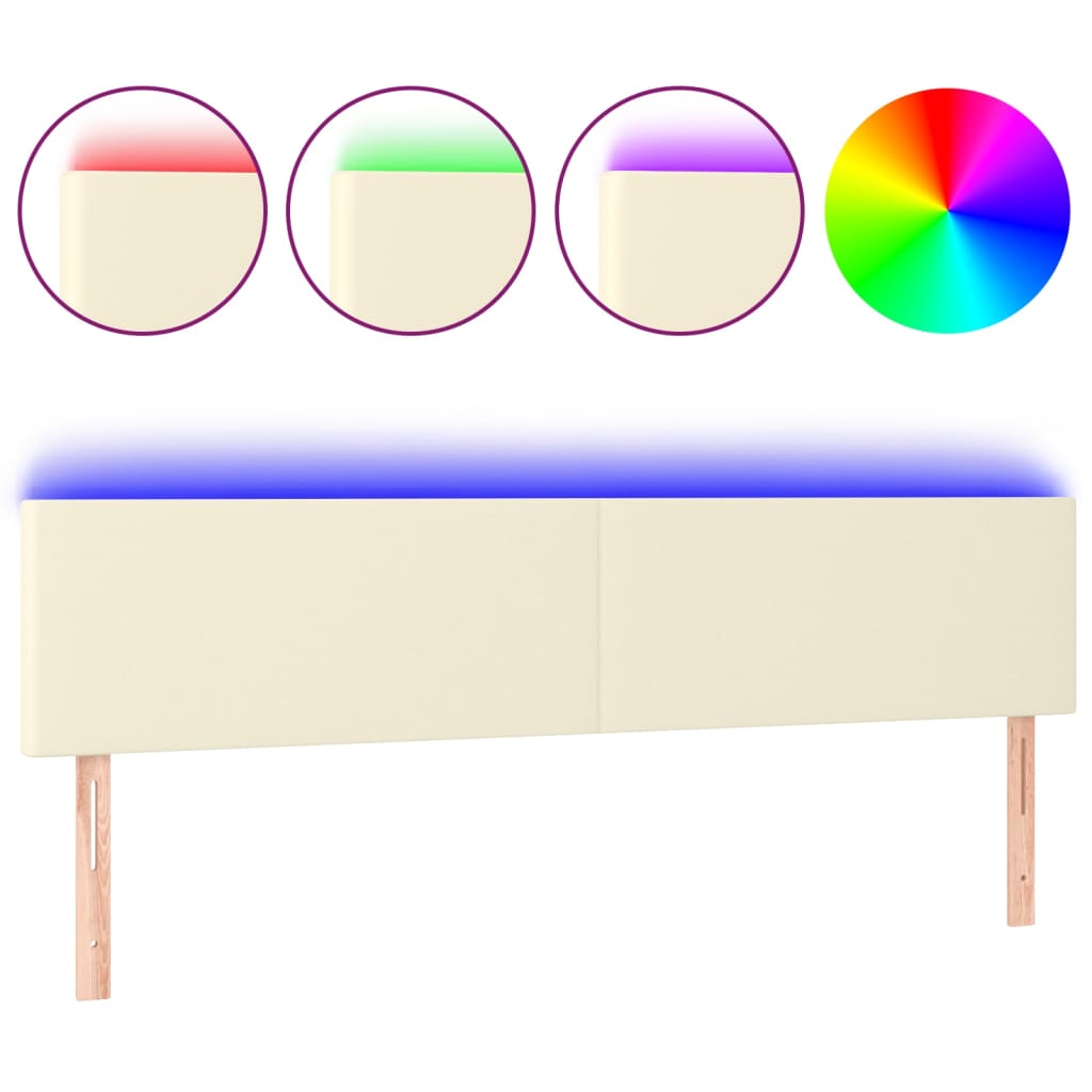 sengegavl med LED-lys 180x5x78/88 cm kunstlæder cremefarvet
