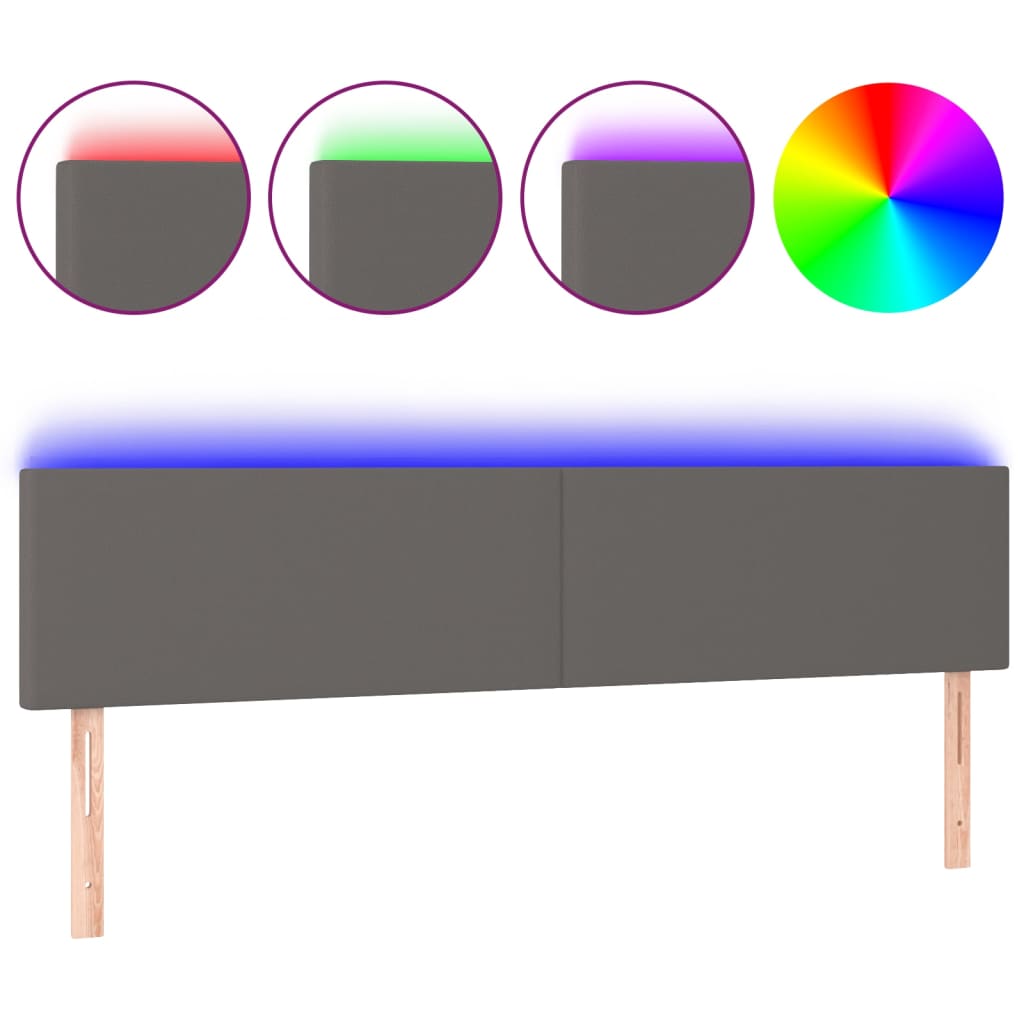 sengegavl med LED-lys 180x5x78/88 cm kunstlæder grå