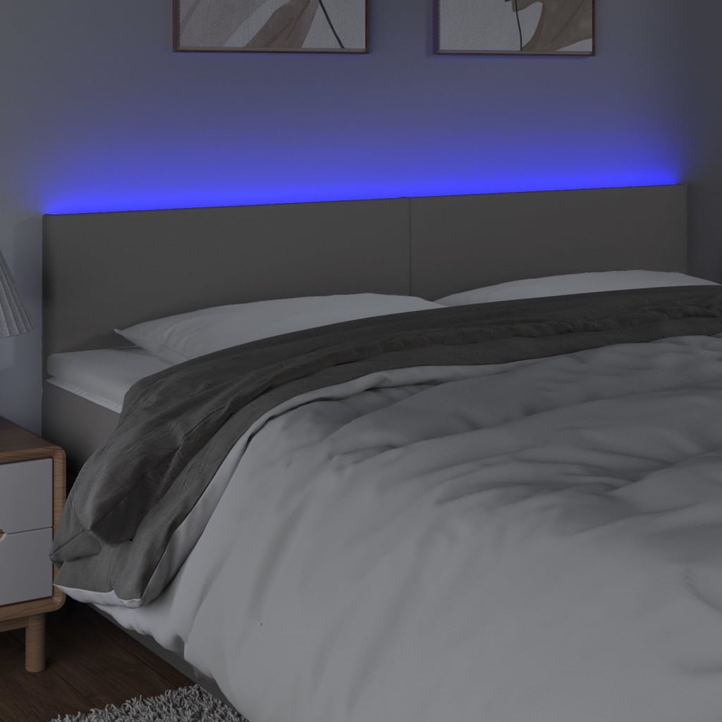 sengegavl med LED-lys 180x5x78/88 cm kunstlæder grå