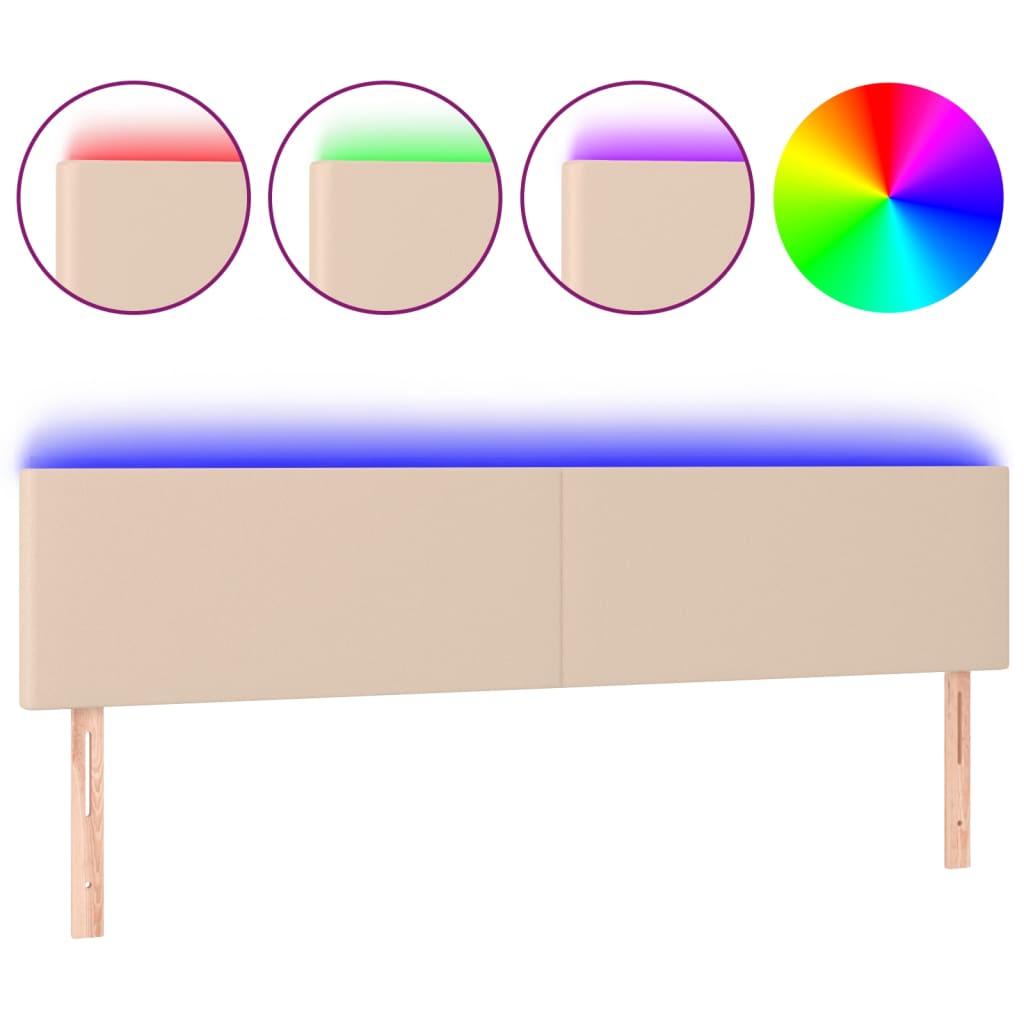 sengegavl med LED-lys 200x5x78/88cm kunstlæder cappuccinofarvet