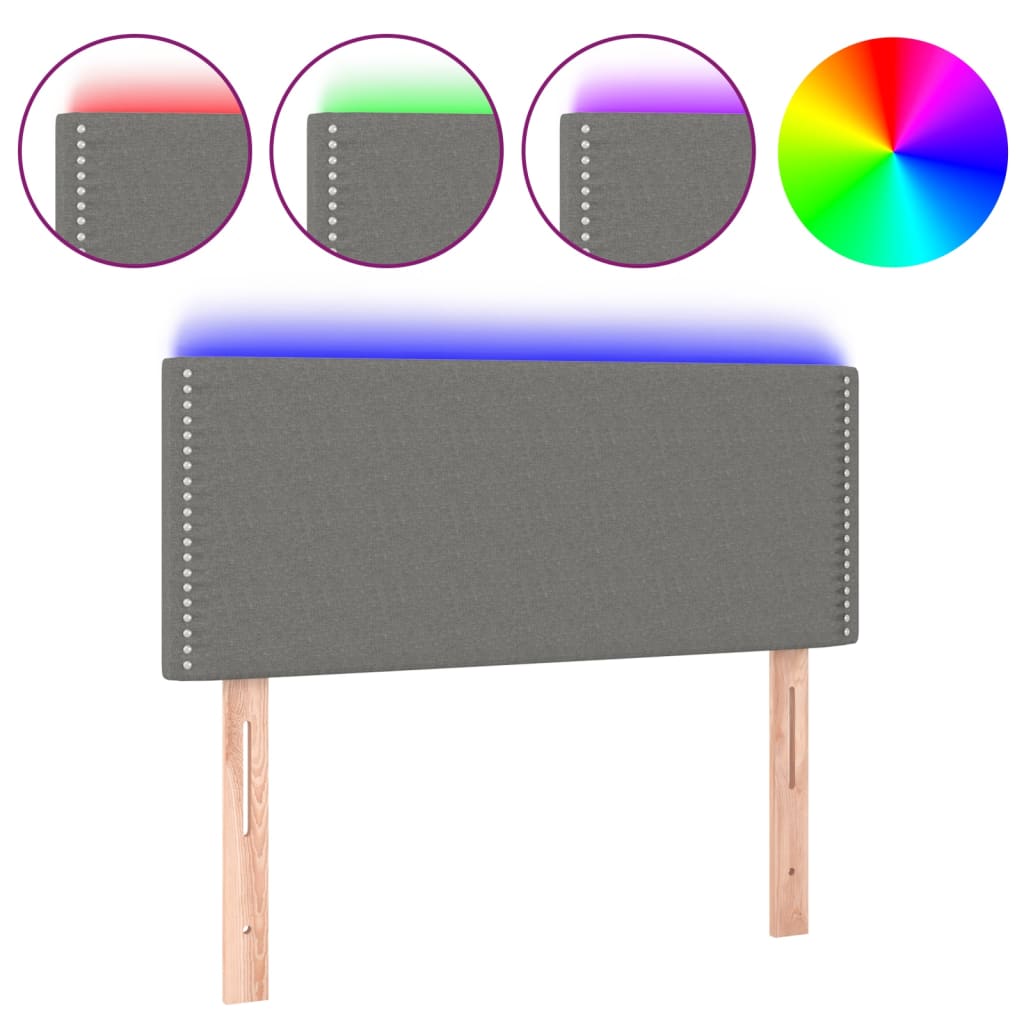 sengegavl med LED-lys 100x5x78/88 cm stof mørkegrå