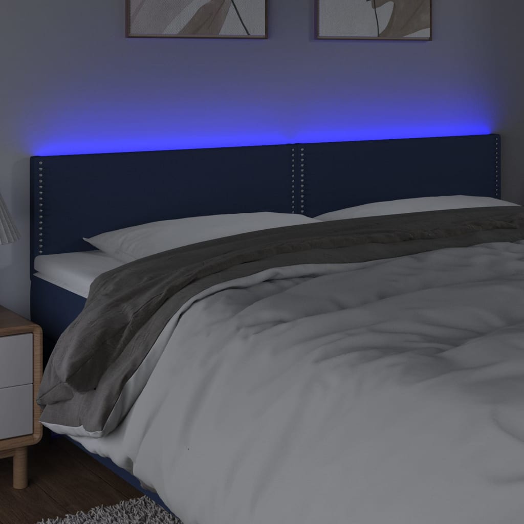 sengegavl med LED-lys 180x5x78/88 cm stof blå