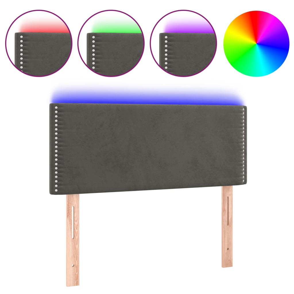 sengegavl med LED-lys 100x5x78/88 cm fløjl mørkegrå