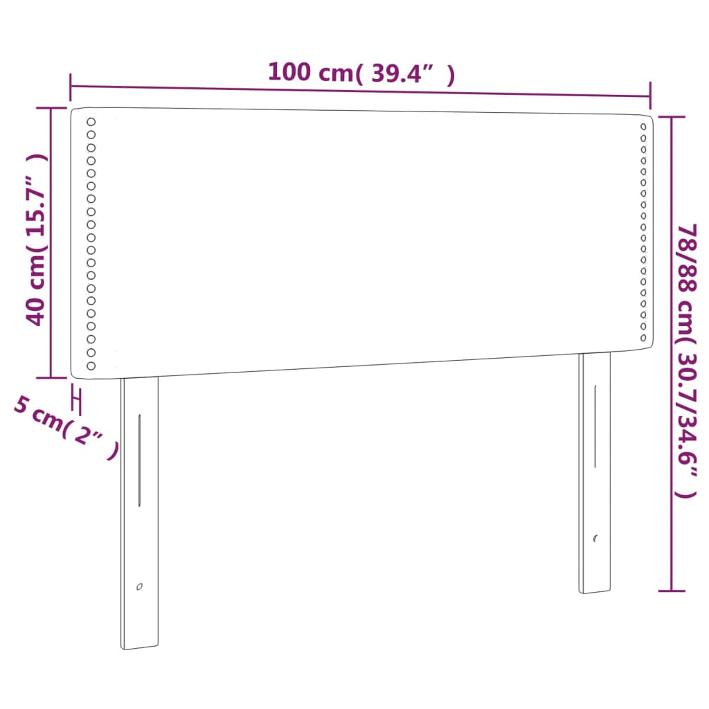 sengegavl med LED-lys 100x5x78/88 cm fløjl mørkegrå