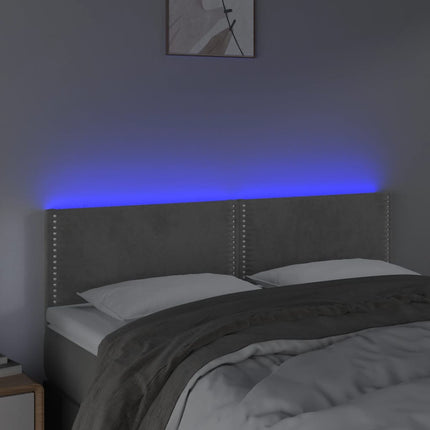 sengegavl med LED-lys 144x5x78/88 cm fløjl lysegrå
