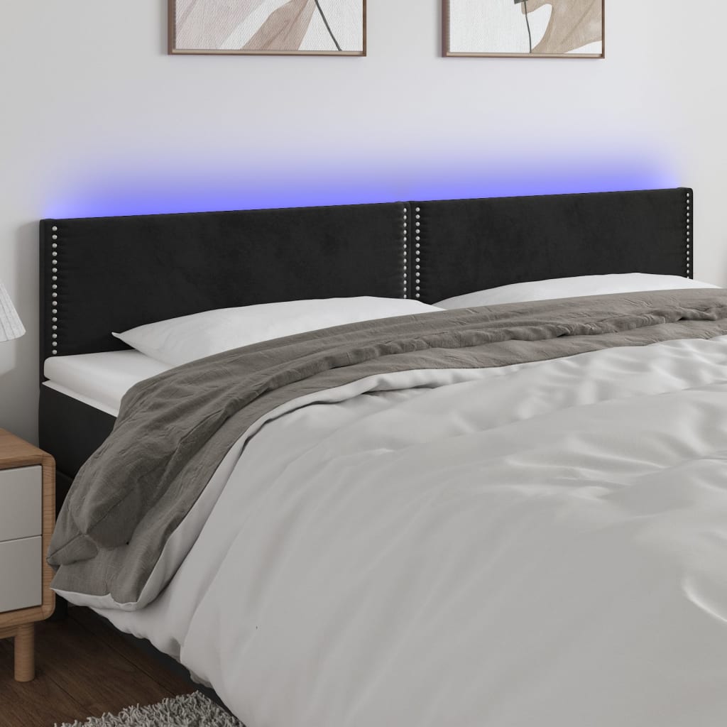 sengegavl med LED-lys 160x5x78/88 cm velour sort