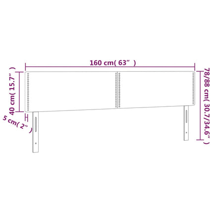 sengegavl med LED-lys 160x5x78/88 cm velour lyserød