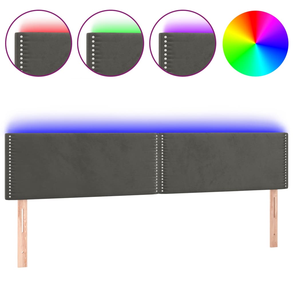 sengegavl med LED-lys 180x5x78/88 cm velour mørkegrå