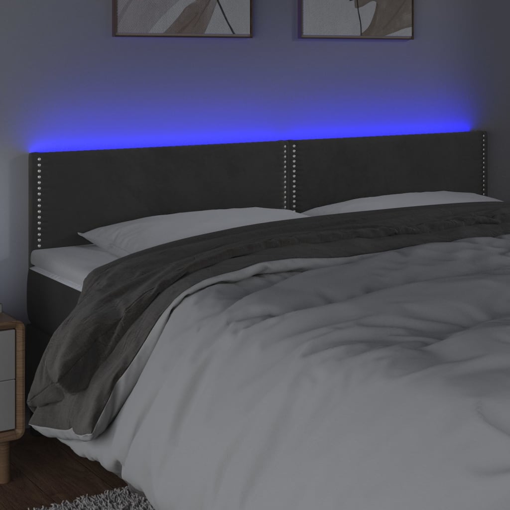 sengegavl med LED-lys 180x5x78/88 cm velour mørkegrå