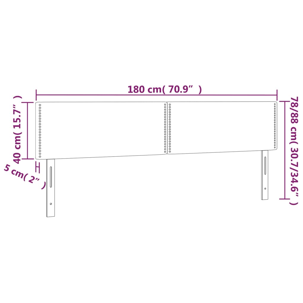 sengegavl med LED-lys 180x5x78/88 cm velour mørkegrå