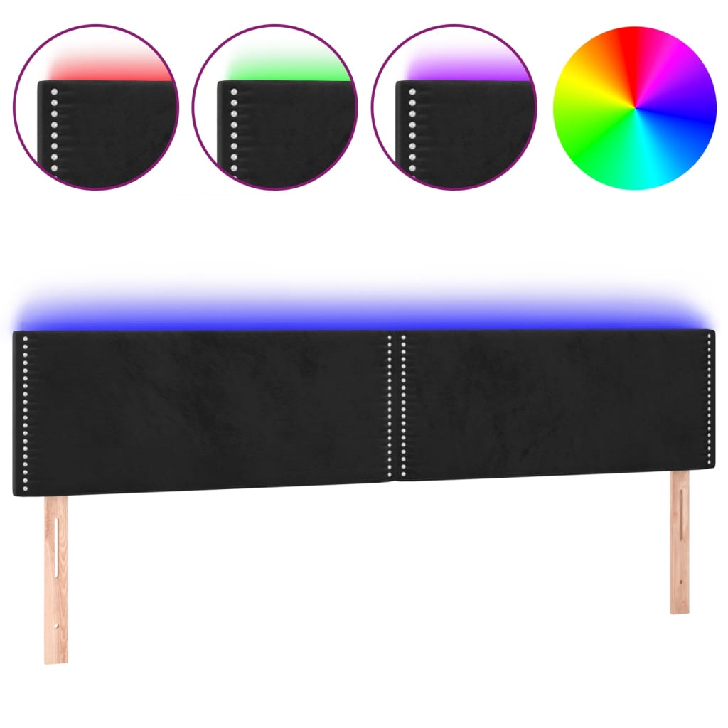 sengegavl med LED-lys 180x5x78/88 cm velour sort
