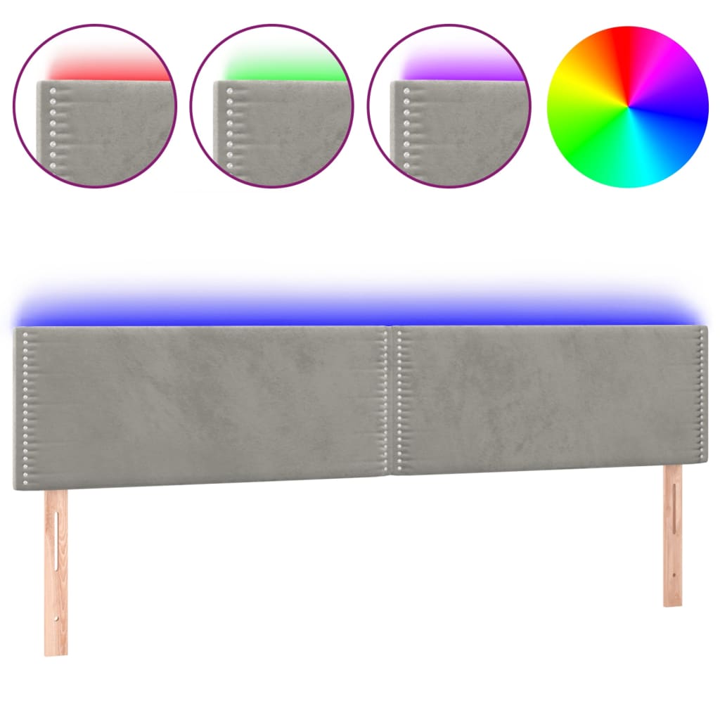 sengegavl med LED-lys 200x5x78/88 cm fløjl lysegrå