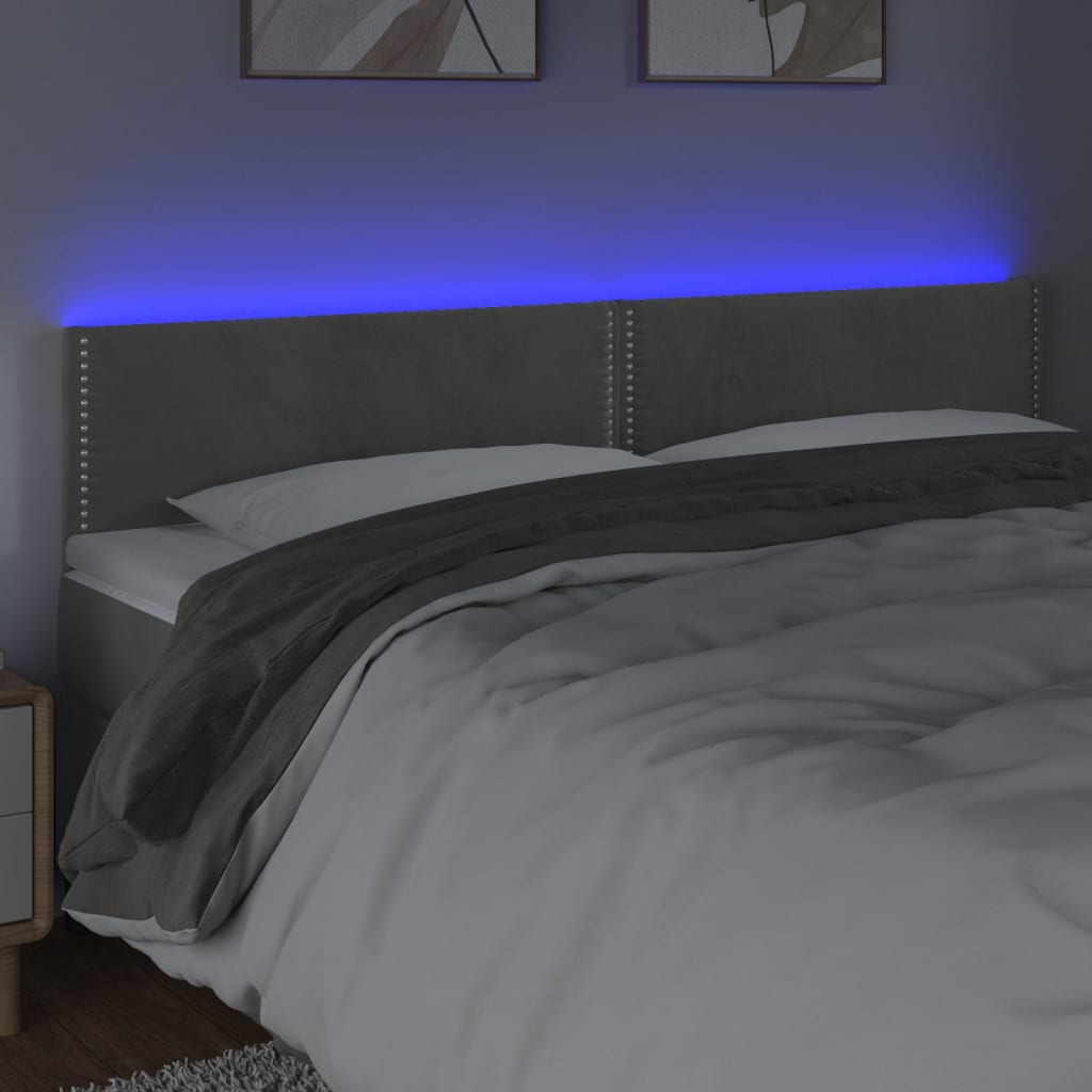 sengegavl med LED-lys 200x5x78/88 cm fløjl lysegrå