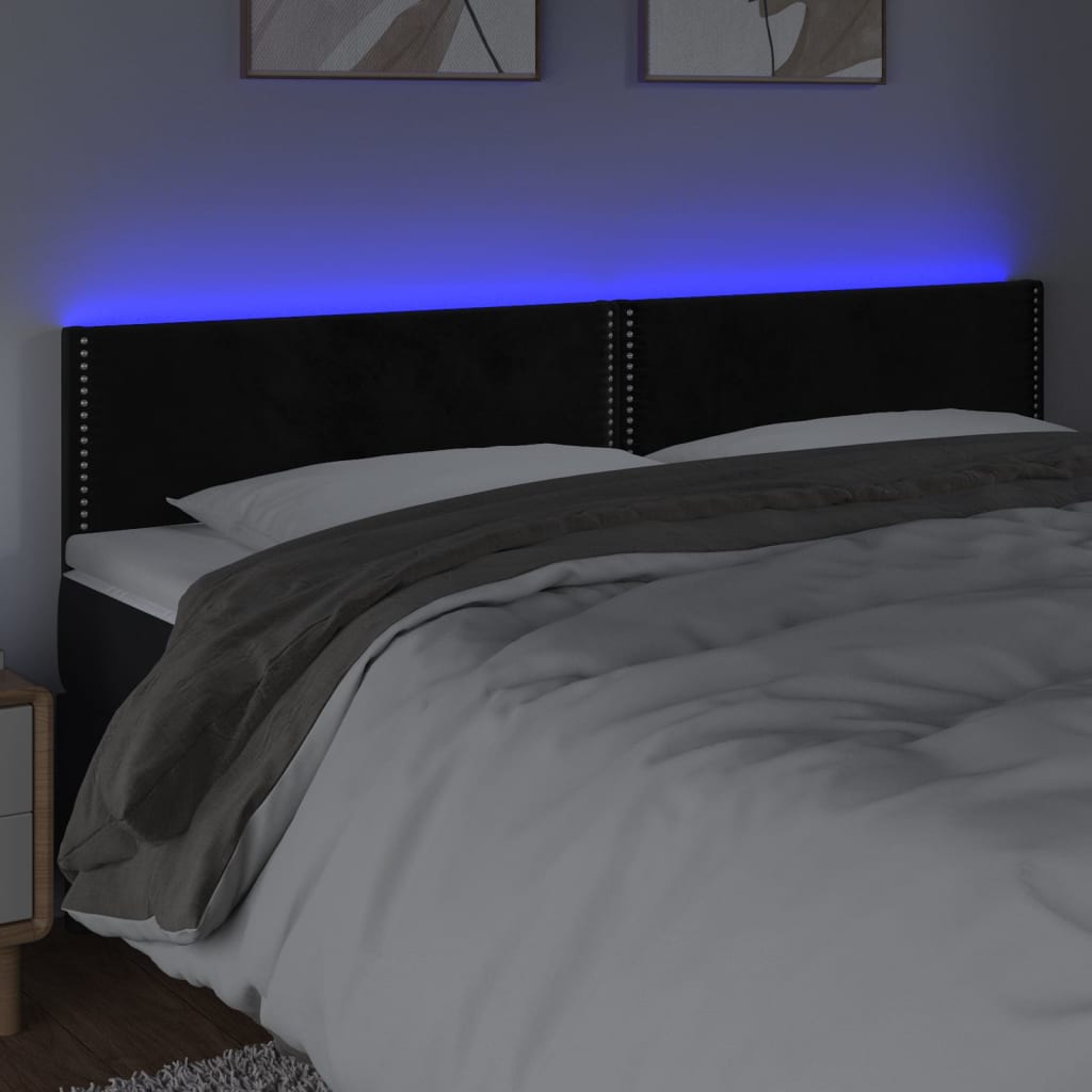 sengegavl med LED-lys 200x5x78/88 cm velour sort