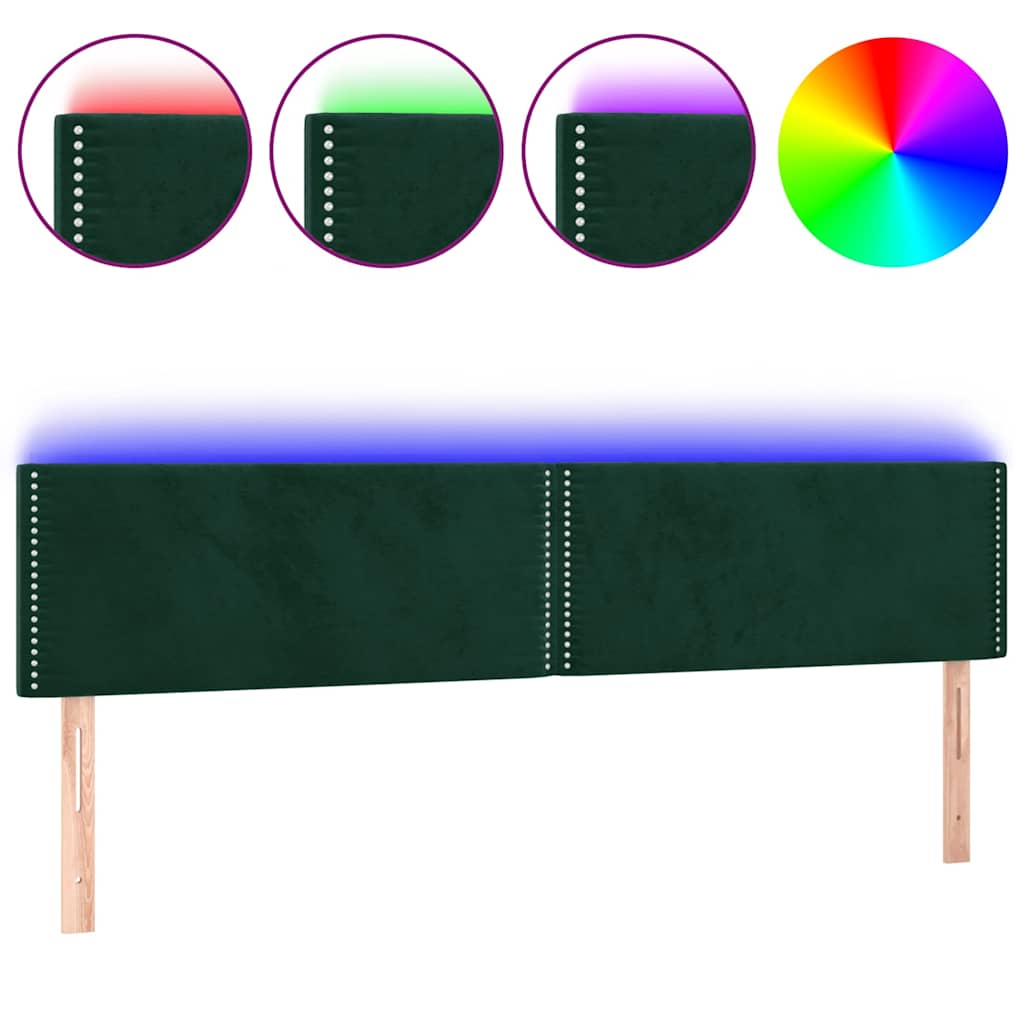 sengegavl med LED-lys 200x5x78/88 cm fløjl mørkegrøn