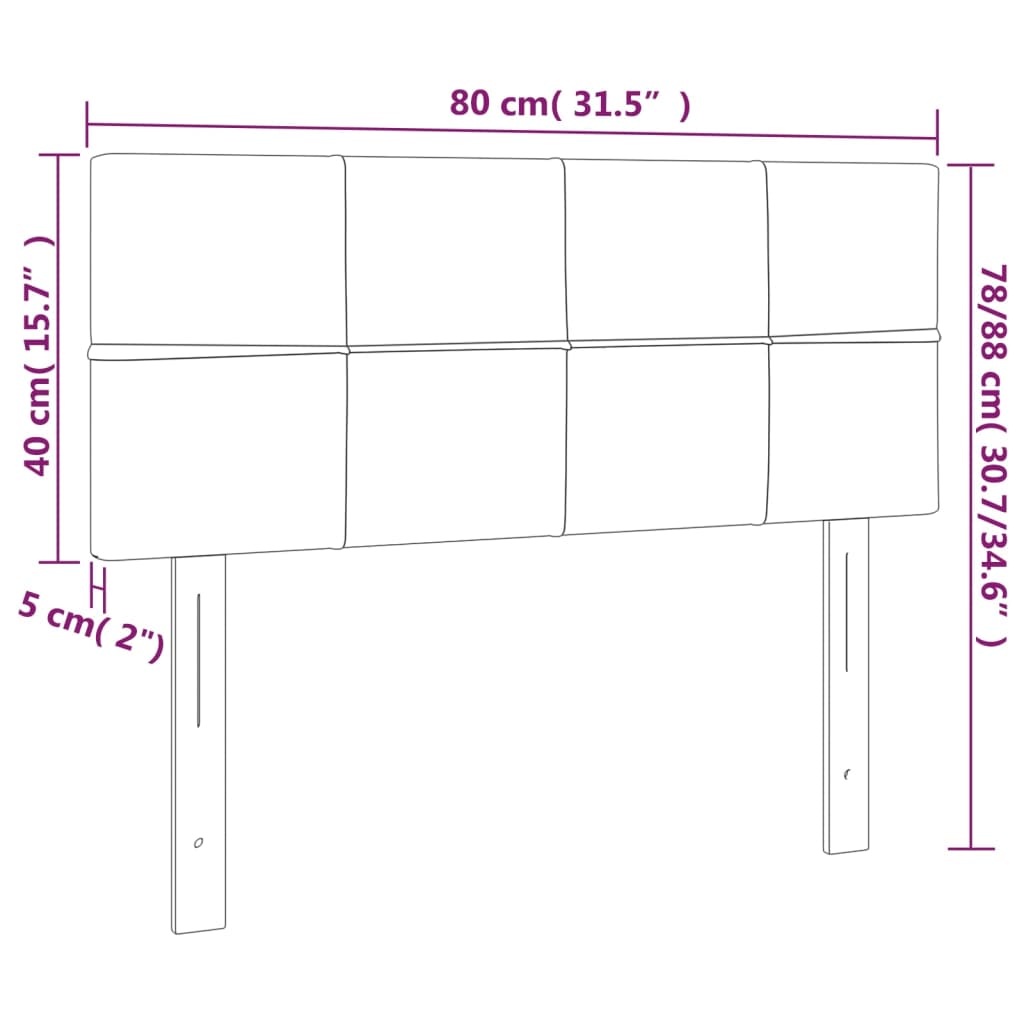 sengegavl med LED-lys 80x5x78/88 cm stof lysegrå
