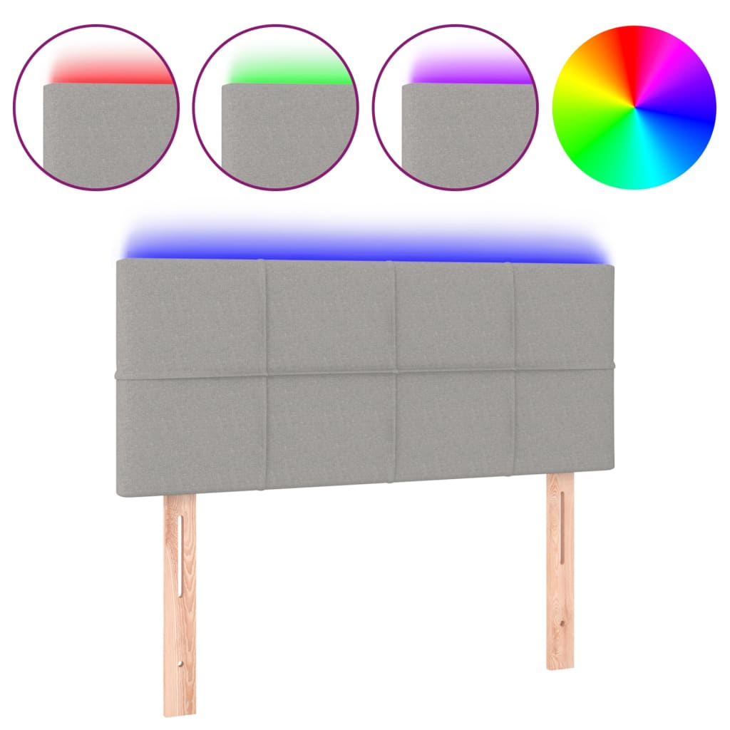 sengegavl med LED-lys 90x5x78/88 cm stof lysegrå