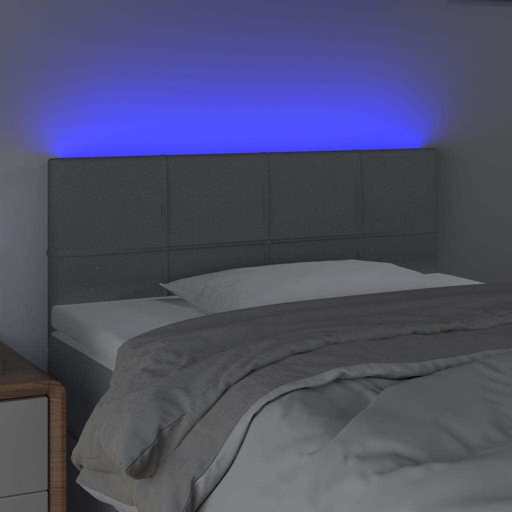 sengegavl med LED-lys 90x5x78/88 cm stof lysegrå