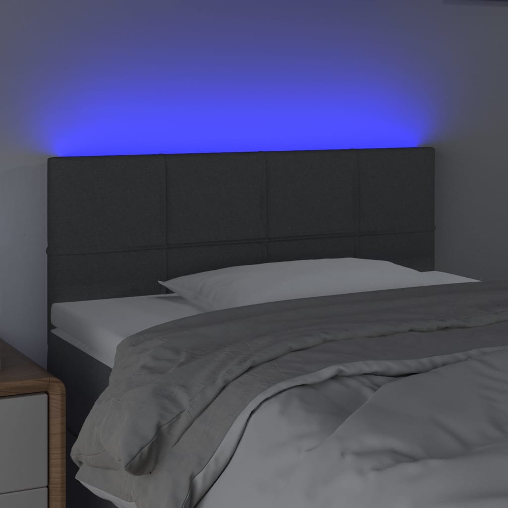 sengegavl med LED-lys 90x5x78/88 cm stof mørkegrå