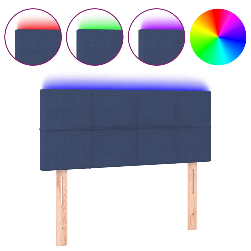 sengegavl med LED-lys 90x5x78/88 cm stof blå